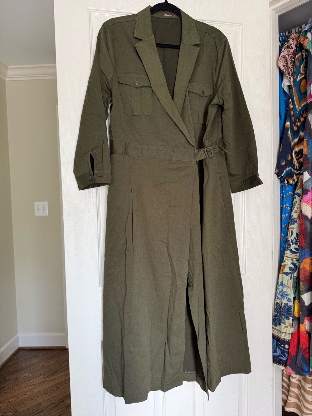 Women's Olive Wrap Trench Coat with Belt